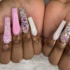 Grabbers Nails, 21st Birthday Nails, Nail Pics, Sunflower Nails, Acrylic Nail Kit, Long Acrylic, Sparkle Nails, Sparkly Nails, Pink Acrylic Nails