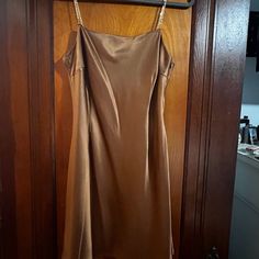 Silk Brown Mini Dress With Chain Straps. Brand New, Never Worn Elegant Gold Dress For Going Out, Elegant Gold Mini Dress For Going Out, Brown Satin Mini Dress For Evening, Elegant Brown Mini Dress For Going Out, Silk Brown Dress, Dress With Chain Straps, Burgundy Mini Dress, Brown Mini Dress, Womens Tunic Dress