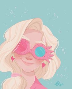 a woman with blonde hair and pink glasses