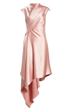 Drape yourself in luxury when you choose this stunning satin cocktail dress designed with a funnel neck, side gathers and an asymmetric hem. 40" to 60" length (size 8) Back zip closure Funnel neck Cap sleeves Partially lined 100% polyester Dry clean Imported Black Owned/Founded Satin Cap Sleeve Dress, Rose Gold Cocktail Dress, Rose Gold Cocktail, Satin Cocktail Dress, Satin Roses, Draped Dress, Capped Sleeve Dress, Fabric Gifts, Free Fabric