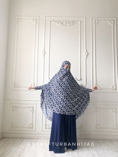 Traditional burqa hijab made by navy blue color geometric print jersey which is a single movement can become a niqab. You just need to lift hijab from his chin and closes face. The niqab is made of soft jersey with beautiful geometric print! This khimar has a cuff that will make your hijab is not only beautiful but also convenient for the registration, running, walking. This handy headdress like those who do not yet know how to wind a scarf, busy mums and female students. It is simple and concis Modest Blue Niqab For Eid, Blue Modest Khimar For Eid, Blue Long Sleeve Modest Khimar, White Khimar, Prayer Scarf, Wedding Dresses Hijab, Muslim Dress Abaya, Islamic Wear, Bride Hijab