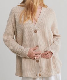 Cashmere Cocoon Cardigan Oatmeal Our favorite slouchy cardigan in luxuriously soft, lightweight, pure cashmere. A dramatically oversized body and the perfect relaxed fit make it ideal for layering. Trust us when we say: you'll never want to take this off. 100% cashmere. Made in China of Mongolian cashmere. Lightweight, super-soft knit. Faux-horn buttons. | Jenni Kayne Women's Cashmere Cocoon Cardigan Sweater Size Large Everyday Beige V-neck Outerwear, Everyday Cream V-neck Outerwear, Classic Oversized Beige Sweater, Oversized Classic Beige Sweater, Elegant Oversized Beige Cardigan, Beige Cashmere Sweater For Everyday, Everyday Beige Cashmere Sweater, Oversized Cream Cardigan For Daywear, Classic Spring Cashmere Sweater Coat