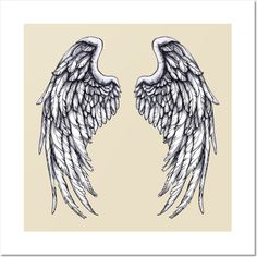 two black and white angel wings on a beige background with the words love written in it