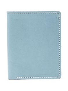 sky blue calf leather grained texture bi-fold design internal logo plaque internal slip pocket internal flap pocket internal card slots Blue Bifold Card Holder For Travel, Blue Leather Wallets For Daily Use, Blue Leather Wallet With Coin Pocket, Blue Trifold Wallet With Interior Card Slots, Classic Blue Wallet With Card Slots, Blue Leather Trifold Wallet With Card Slots, Blue Leather Trifold Wallet For Travel, Classic Blue Wallets With Card Slots, Blue Leather Card Holder For Daily Use