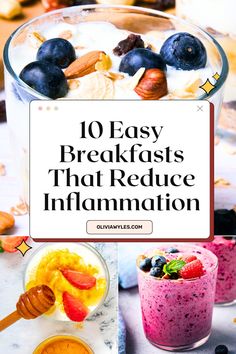 10 Quick & Easy Anti-Inflammatory Breakfast Ideas | Recipes That'll Reduce Inflammation | Looking for quick and easy breakfast ideas that help fight inflammation? These 10 anti-inflammatory breakfasts are packed with nutrient-dense ingredients like turmeric, ginger, berries, and avocado. Perfect for busy mornings, these recipes will nourish your body and keep you feeling energized all day. Pin now and start your day with a healthy, delicious meal! Food For Healthy Stomach, Healthy Non Inflammatory Breakfast, Meals To Reduce Inflammation, Pagen Diet Recipes, Breakfast For Liver Health, Reduce Inflammation Recipes, Anti Inflammation Cleanse, Anti Inflamation Meals, Anti I Flammatory Breakfast