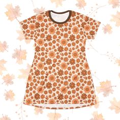 This T-Shirt Dress is tagless, custom cut and sewn to match every style. Fun pumpkin pie BOHO print t-shirt dress. Cute dress for fall festivities or Thanksgiving.  .: 100% Polyester .: White thread color .: Light fabric (6.0 oz/yd² (170 g/m .: Tagless .: Runs true to size .: Assembled in the USA from globally sourced parts Fun Pumpkins, Dress For Fall, Fall Festivities, Dress For Woman, Cute Pumpkin, Boho Print, Fall Festival, Cute Dress, Pumpkin Pie