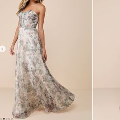 two dresses with floral print on them, one in white and the other in grey