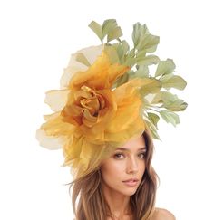 Old Gold Ascot Fascinator,Yellow Ascot Fascinator,Olive Green Hat for Woman,Mustard Wedding Hat,Green Hat For Church,Tea Party Hat,Headband Hats By Cressida Ascot Fascinators, Wedding Hats & Kentucky Derby Hats Old Gold & Olive Green Hayley Feather and Silk Fascinator Hat A mass of olive green feathers surround a large marigold Dark Yellow Gold silk rose flower Flower is about 10 inches wide, feathers about 8-10 inches We can do this in many colours This old gold and olive green headpiece is mou Green Headpiece, Church Tea Party, Olive Green Hat, Mustard Wedding, Gold Fascinator, Green Feathers, Tee Party, Ladies Luncheon, Hat Headband