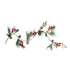 a branch with red berries and pine cones