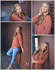 Great Artistic Expression in Watercolor Senior Picture Poses Brick Wall, Teenage Photo Shoot Ideas, Modest Senior Picture Ideas, Senior Picture Brick Wall, Brick Wall Headshots, Senior Pictures With Brick Wall, Senior Pics Brick Wall, Brick Wall Portraits, Senior Photos Brick Wall