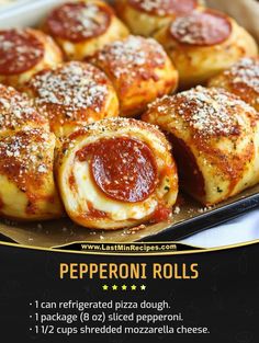 pepperoni rolls with cheese and sauce in a pan