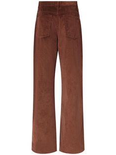 Front button and concealed zip closure. Belt loops. Five pockets. Lined Brown Straight Leg Corduroy Bottoms, Straight Leg Corduroy Pants With Button Closure, Brown Corduroy Bottoms With Button Closure, Mid-rise Brown Corduroy Pants, Solid Non-stretch Corduroy Pants, Versace Brand, Jeans Jumpsuit, Corduroy Pants, Flat Espadrilles