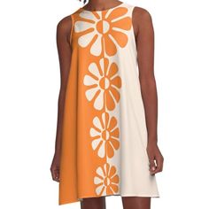 Loose-fit, mid-length sleeveless dress with silky handfeel. Printed on both sides. Machine washable. Size range XS-2XL. Minimal meets hippie in this bold design of 1960's pop art-inspired flowers in contrasting orange and cream. Fun and cute on clothing, and perfect with retro, minimal or contemporary decor. Go big! Go bold! Superstar Barbie, Bold Design, Dress For Sale, Contemporary Decor, Teen Fashion, Mid Length, Dresses For Sale, Fashion Models, A Line Dress