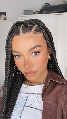 Medium Thick Braids, Braids For Mixed Women, Simple Braids For Black Women, Box Braids Hairstyles Medium, Winter Braids For Black Women, Thick Box Braids, Braids 2024, Chunky Box Braids, Nigerian Braids