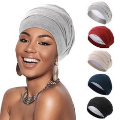 PRICES MAY VARY. Reliable material: this sleep cap is made of quality Modal and satin, elastic, thin and breathable Modal fabric, smooth and soft satin, quality fabric, the inside of the cap is made of satin, protective effect on hair and not easy to fade or break, can be worn for a long time One size fits most people: the women sleep cap sewing design on the cap makes the simple sleeping cap more layered, these hoods have built-in elastic bands, which are elastic and can stretch to fit the head Tie A Turban, Womens Slouchy Beanie, Wrapped Lights, Hair Scarf Styles, Hair Bonnet, Bonnet Hat, Sewing Design, Head Shapes, Cap Hair