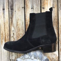 Aquatalia Otilia Weatherproof Chelsea Boot In Black Suede Rare...Only New Size 6.5 On Poshmark Super Cute Ultra Chic Classic Timeless Minimalist Comfortable Versatile Chelsea Boot With Block Heel Rounded Almond Toe Pull On Elastic Goring On Sides Weatherproof Treated Cushioned Insole For Comfort Back Pull Tab Stacked Block Heel Lug Rubber Sole Made In Italy Pairs Easily With Dresses, Leggings And Jeans Minimalist Minimalism Quiet Luxury Waterproof Rain Snow Weather Capsule Streetwear Travel Vaca Aquatalia Boots, Snow Weather, Waterproof Socks, Black Suede Ankle Boots, Suede Leather Boots, Quiet Luxury, Leather Block Heels, Leather Chelsea Boots, Brown Ankle Boots