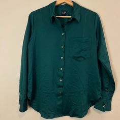 Satin Boyfriend Shirt In Pine Green / Sp Pine Green, Boyfriend Shirt, Color Shirt, Gap, Satin, Green, Women Shopping, Color