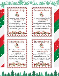 four christmas coup cards with candy canes and snowflakes on the bottom, one for