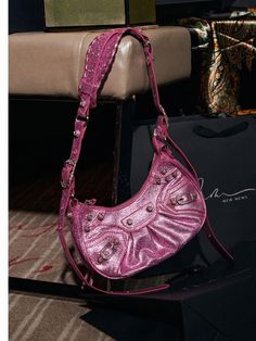 Olivia Mark - Hot Pink Shoulder Bag with Whimsical and Wonderful Misty Embellishments Rhinestone Rose, Pink Shoulder Bag, Floral Clutches, Silver Fabric, Pu Fabric, Fabric Making, Pink Purse, Pink Tote, Club Style