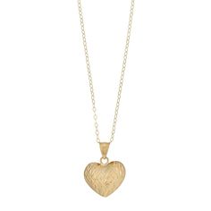 "Diamond-cut accents make this quilted heart necklace a charming choice.PENDANT DETAILS Pendant size: 18.8 mm x 13.8 mm Chain length: 18 in. Chain type: cable Clasp: spring-ring Metal: 10k gold Packaging: boxed  Size: 18"". Gender: female. Age Group: adult." Gold Packaging, Ring Metal, Heart Pendant Necklace, 10k Gold, Diamond Cut, Metal Rings, Cable Chain, Spring Rings, Chain Length