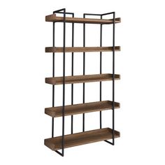 a wooden and metal shelving unit with four shelves