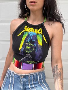 Metallica Beaded Halter Backless Halter Crop Top Bohemian Halter Neck Tops For Party, Black Bohemian Halter Top For Party, Bohemian Stretch Halter Top For Party, Multicolor Beaded Tops For Festival, Metallica Outfit Women, Metallica Outfit, Queen Summer, Metallica Band, Purple Fits