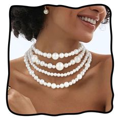 PRICES MAY VARY. Vintage 80s neacklace made for beads and alloy. Classic pearl necklace good looking, created pretty and delicate pearl necklace for elegant women. White pearl choker is suitable for most women and features an extended chain. That can be adjusted for the most comfortable length, comfortable to your daily wear. 1920s necklace adopts pearls of different sizes, designed in a simple and retro style. Without any complex elements, sparkling pearls and charming buckles are the perfect accessories you want. Chunky pearl choker are perfect for wedding party, costume parties, birthday parties, Anniversary Day, Mother's Day, homecoming party, Christmas, New Year, carnivals which is endowed with special significance. Pearl layered neacklace has a delicate and gorgeous design, which can White Pearl Choker, 1920s Necklace, Vintage Pearl Necklace, Classic Pearl Necklace, Layered Short, Hair Wrap Scarf, Image Vintage, Chunky Pearls, Pearl Necklace Vintage