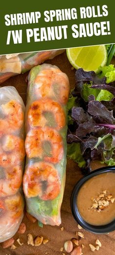 shrimp spring rolls with peanut sauce on the side