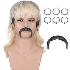 PRICES MAY VARY. WIG TYPE: Special design for Exotic Tiger Joe Costumes, perfect for your Halloween Party, Cosplay WHAT YOU'LL GET: 1* Joe wig + 6 Earrings + 1 Mustache + 1 Wig Cap ADJUSTABLE WIG CAP: Made by breathable wig cap which is 20-22 Inch circumference and comes with 2 Adjustable straps and 8 hooks, you can easy to adjust it according to your head UPGRADED SAFE MATERIAL: We've taken high quality synthetic hair on our wigs, which is environment-friendly and non-toxic materials, it will p Joe Exotic Costume, Blonde Cosplay Wig, 80s Rocker, Quick Costumes, Mullet Wig, King Costume, Joe Exotic, Mens Wigs, Wavy Wigs