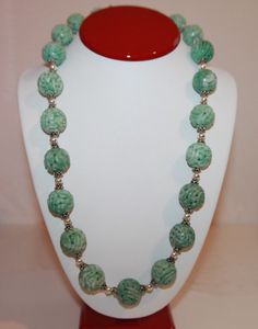 Available for purchase, click on link ⤵️ Luxury Round Jade Necklace, Formal Jade Jewelry With Round Beads, Formal Fine Jewelry Jade Necklace, Luxury Carved Necklaces, Elegant Silver Jade Beaded Necklace, Elegant Carved Necklaces For Formal Occasions, Elegant Carved Necklace For Formal Occasions, Luxury Handmade Jade Necklace, Unique Collectible Round Beads Jewelry