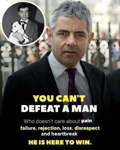 a man in a suit and tie with an ad for the film, you can't defect a man who doesn't care about pain