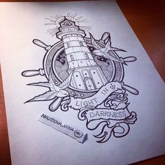 for my pawpaw Lighthouse on Behance - Vika Naumova. Tattoo Designs Drawings Sketches, Traditional Lighthouse Tattoo, Berg Tattoo, Tattoo Designs Drawings, Anchor Tattoos, Nautical Tattoo, Geniale Tattoos, Design Tattoo