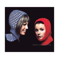 Two Knit Hat Patterns Vintage Scarfed Hood & by DigitalPatternShop Withering Heights, Balaclava Pattern, Womens Winter Hats, Hoodie Sewing Pattern, Knit Hat Pattern, Helmet Hood, Crochet Hood, Hood Pattern, Hat Knitting Pattern