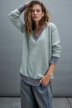 The perfect combination of cozy and cool, this sweater from our We The Free collection features a soft wool fabrication and relaxed fit with contrast ribbed hems and distressed detailing. **Fit:** Slouchy, relaxed fit **Features:** Soft wool fabrication, V-neckline, drop-shoulder sleeves with elasticated cuffs, ribbed hems, distressed detailing, exposed seams **Why We ❤ It:** Perfect for layering, this pullover is one you’ll be reaching for over and over again. | We The Free Yours Truly Pullover Exposed Seams, Yours Truly, Soft Wool, Knitwear Women, Shoulder Sleeve, Boho Outfits, Pullover Styling, Drop Shoulder, Pullover Sweaters