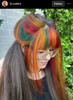 Ginger And Colorful Hair, Autumn Hair Dye, Crazy Hair Dye Ideas, Remedies For Thinning Hair, Halloween Hair Dye, Rainbow Bangs, Dramatic Hair, Peekaboo Hair, Vivid Hair Color