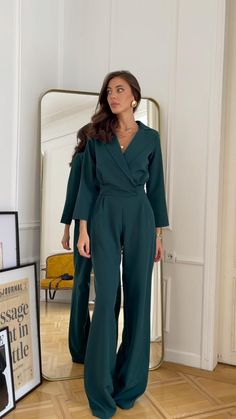 Chic V-neck Suits For Spring, Business Pantsuit With Pockets And Long Sleeves, Business Long Sleeve Pantsuit With Pockets, Formal Long Sleeve Pantsuit For Fall, Chic Long Sleeve Pantsuit For Fall, Fall Formal Long Sleeve Pantsuit, Chic V-neck Business Casual Pantsuit, Chic Semi-formal Pantsuit With Notch Lapel, Chic Tailored Pantsuit With Lapel Collar