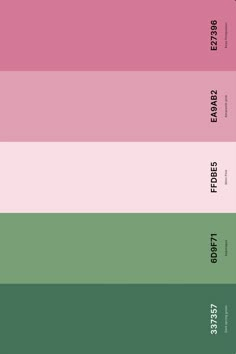 the color palette is in shades of pink, green and purple with black text on it