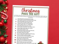 a christmas pass the gift poem surrounded by ornaments