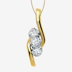 Let the gem that brought you together at "I do" now celebrate the days of your past, present and future with this unforgettable ½ ct. t.w. pendant. Each diamond glistens, aligned in glowing 14K gold.Metal: 14K two-tone goldFeatures: Quick ShipDiamond Clarity: I1-I2Setting: ProngStone Cut: RoundDiamond Color: J-KMetal Color: YellowChain Length: 18 InchRounded Carat Weight: 1/2 Ct. T.w.Chain Construction: BoxCare: Wipe CleanAuthenticity: Natural DiamondBirthstone: April BirthstoneMetal: 14k GoldNe Silver Three-stone Necklaces For Anniversary, Diamond White Three Stone Jewelry Gift, Three Stone Round Diamond Necklace Gift, Anniversary Three Stone Yellow Gold Necklace, Gold Three Stone Necklace Gift, Gold Three Stone Necklace As Gift, Anniversary Birthstone Diamond Pendant Necklace, Gold Three Stone Necklace For Gift, Anniversary Birthstone Pendant Diamond Necklace