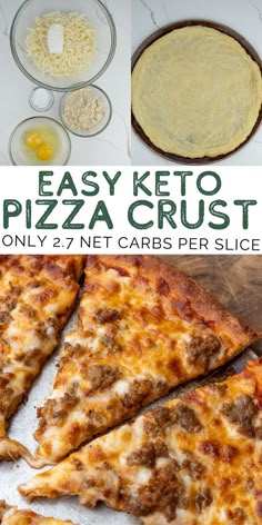 easy keto pizza crust only 2 / 4 net carbs per slice is shown