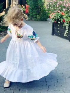 White Linen Embroidered Dress for Girls Flower Girls Dress 1st | Etsy Embroidered Dresses For Garden Party, Spring Embroidered Dress For Dress-up, Embroidered Cotton Dresses For Baptism, Cotton Embroidered Dress For Baptism, Embroidered Summer Dresses For Baptism, Embroidered Summer Baptism Dress, Short Sleeve Embroidered Dress For Baptism, Bohemian Dresses For Baptism In Spring, Bohemian Dress For Spring Baptism