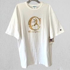 - Size 2xl - Color: White, Gold - Condition: New With Tags - Style: Classic Script Logo T-Shirt Limited Edition Gold Cotton Tops With Logo Print, Gold Short Sleeve Cotton Shirt, Gold Cotton Short Sleeve Shirt, Gold Cotton Crew Neck Shirt, Man Shirt, Script Logo, Running Man, Style Classic, Logo T Shirt