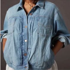 Runs Large. Adjustable Buckle In The Back. Petite Medium Washed Blue Denim Jacket For Day Out, Boyfriend Denim Jacket, Boyfriend Denim, Anthropologie Jacket, Jean Coat, Jean Jacket, Denim Jacket, Anthropologie, Color Blue