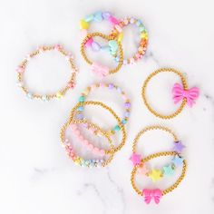 Gold Beads are stainless steel. Stretch Bracelet is waterproof and will not tarnish. Will fit both girls and women due to stretch. Preppy Bracelets, Mini Bracelet, Make Bracelets, Gold Beaded Bracelet, Rainbow Bow, Bracelet Craft Diy, Jewelry Making Kits, Gold Bead Bracelets, Bead Kits