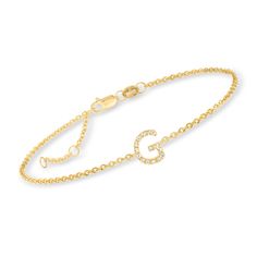 Ross-Simons - G - Diamond-Accented Initial Bracelet in 18kt Yellow Gold Over Sterling. 7". Make every day a little more personal with this darling initial bracelet! A single capital "G" shines in diamond accents. Simply set in polished 18kt yellow gold over sterling silver on a chic cable chain that includes a 1" extender. Lobster clasp, diamond-accented initial bracelet. Diamond birthstones are the perfect gift for April birthdays. Quince Gifts, Initial Bracelet Gold, Ginger Hair Color, Bracelet Diamond, Diamond Birthstone, Fine Jewelery, Initial Bracelet, Gold Initial, Ginger Hair