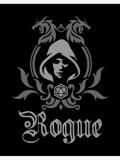 a black and white image with the word roggue on it's side