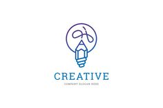 a pencil in the shape of a lightbulb logo design for creative company or business