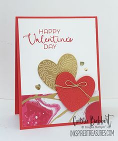 a valentine's day card with two hearts on it