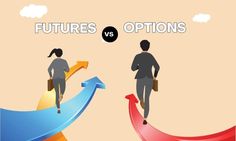 two people are running up and down an upward arrow with the words future versus options