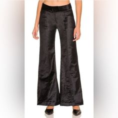 Free People Women's Walk With You Velvet Trousers In Black Flare Bootcut Size 6 Nwt, Waist Is 14", Inseam Is 30", Rise Is 11.5". Front Welt Pockets, Velvet Fabric Velvet Pant, Button Fly Pants, Free People Jumpsuit, Velvet Flare Pants, Free People Romper, Velvet Flares, Velvet Trousers, Black Flare, Velvet Pants